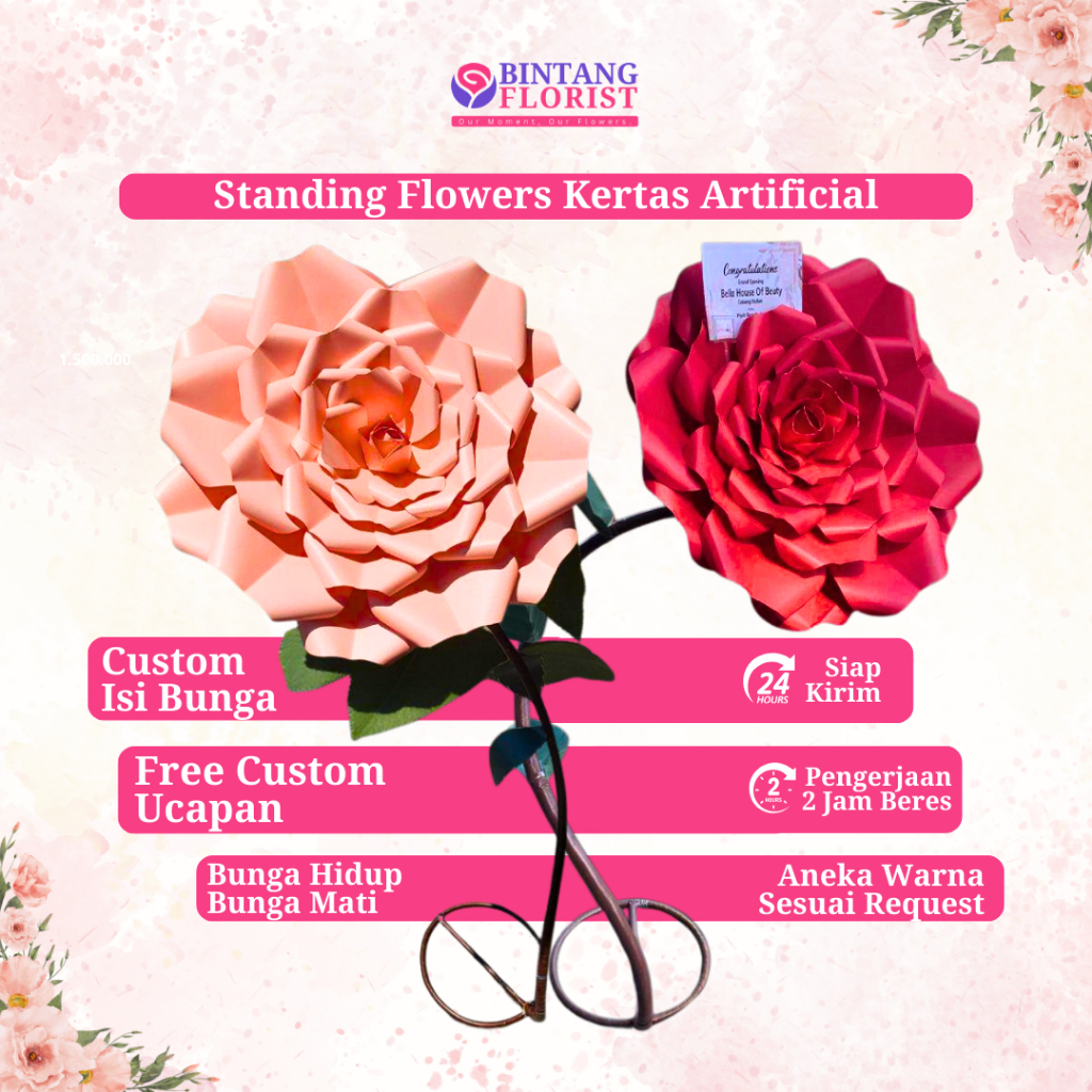Standing Flower Kertas Artificial Custom | Bunga Standing Grand Opening, Wisuda, Wedding | Free Ucap