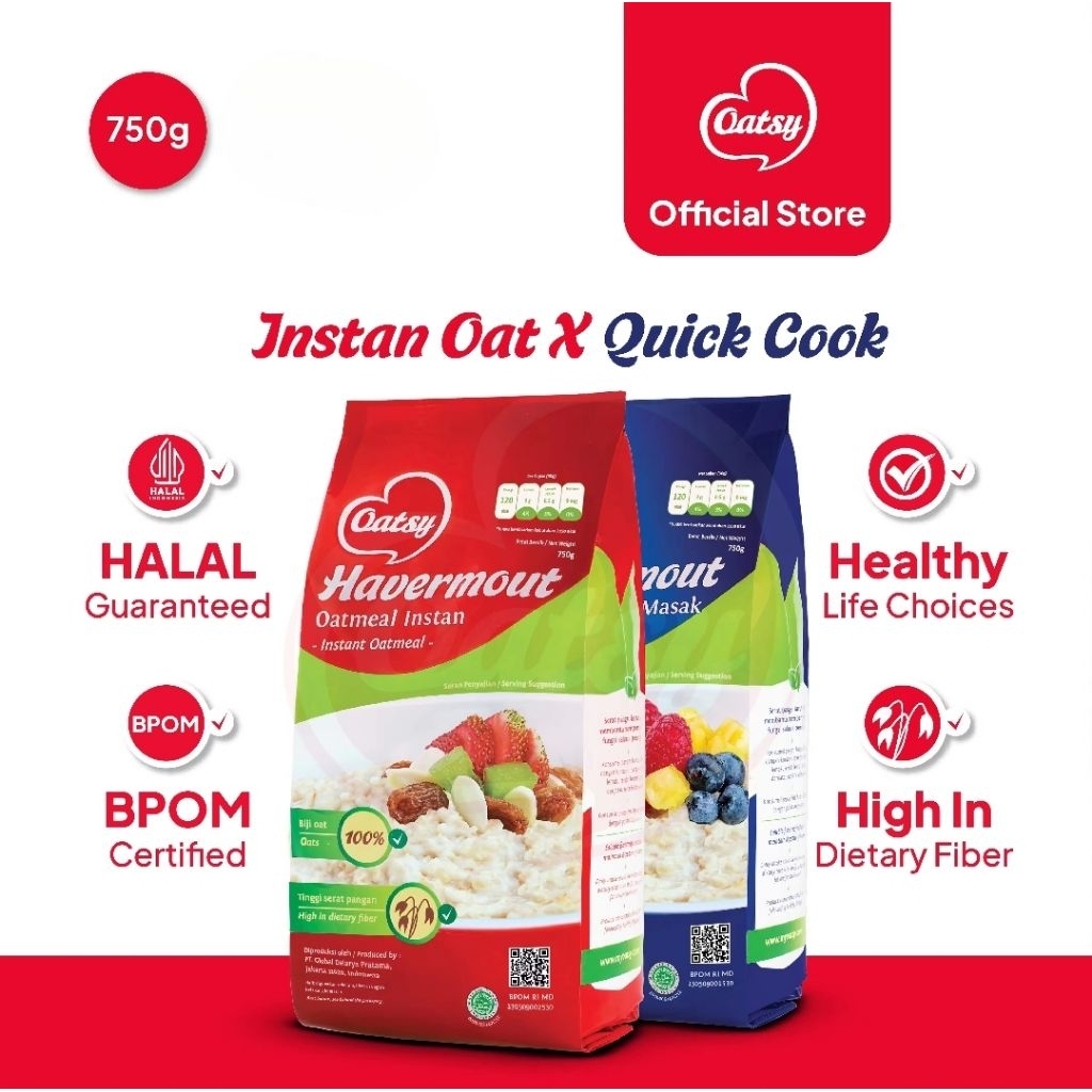 Oatsy Oatmeals Quick Instan Cook Cereal Sereal Pagi Havermount Halal 750g