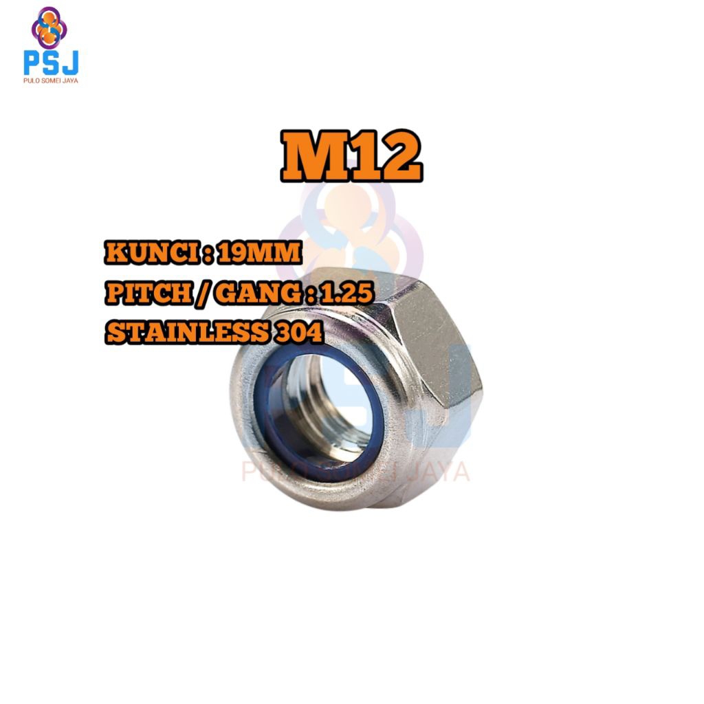Mur Nylon Halus M12 x 1.25 Kunci 19 Stainless 304 - Lock Nut Stainless 304
