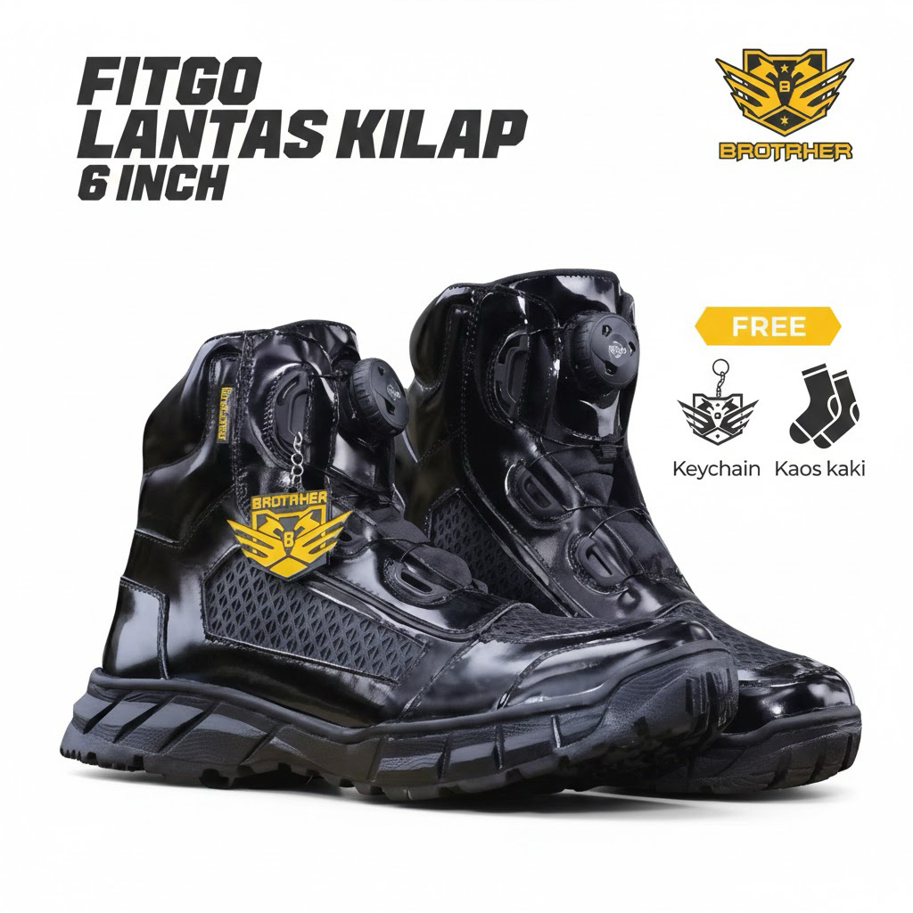 BROTRHER Fitgo sepatu Lantas Kulit Kilap Sepatu Pdh 6 Inch