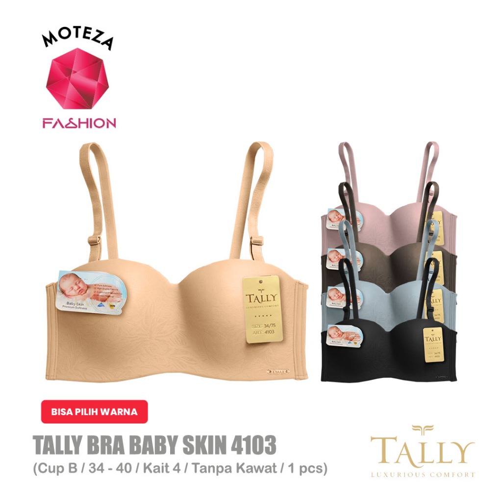 Tally 4103 Bra BH Wanita Baby Skin | Seamless | Busa Tipis | Half 1/2 Cup B | Tanpa Kawat | Kait 4 |