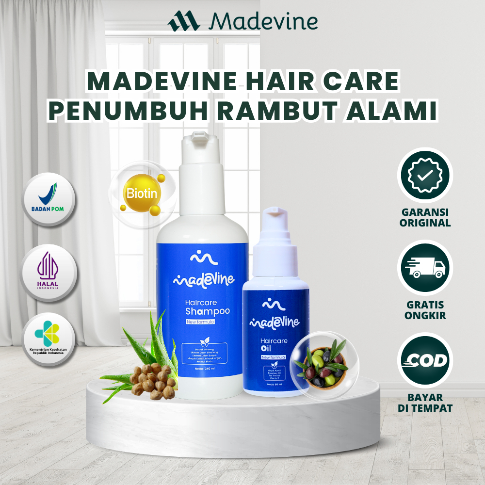 Madevine Hair Oil + Shampoo Atasi Rambut Rontok Dan Kebotakan Dini | Bisa COD