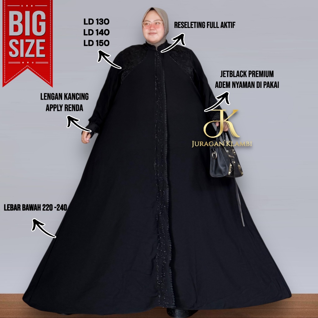 Abaya Gamis JetBlack Premium Jumbo Esimasi LD 140 BB 70-130KG | Juragan KlambI