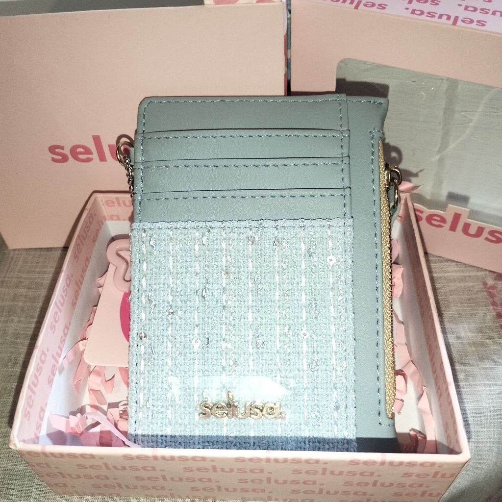 SELUSA STELLA Card Holder Dompet Mini Wallet Tweed Baby Blue