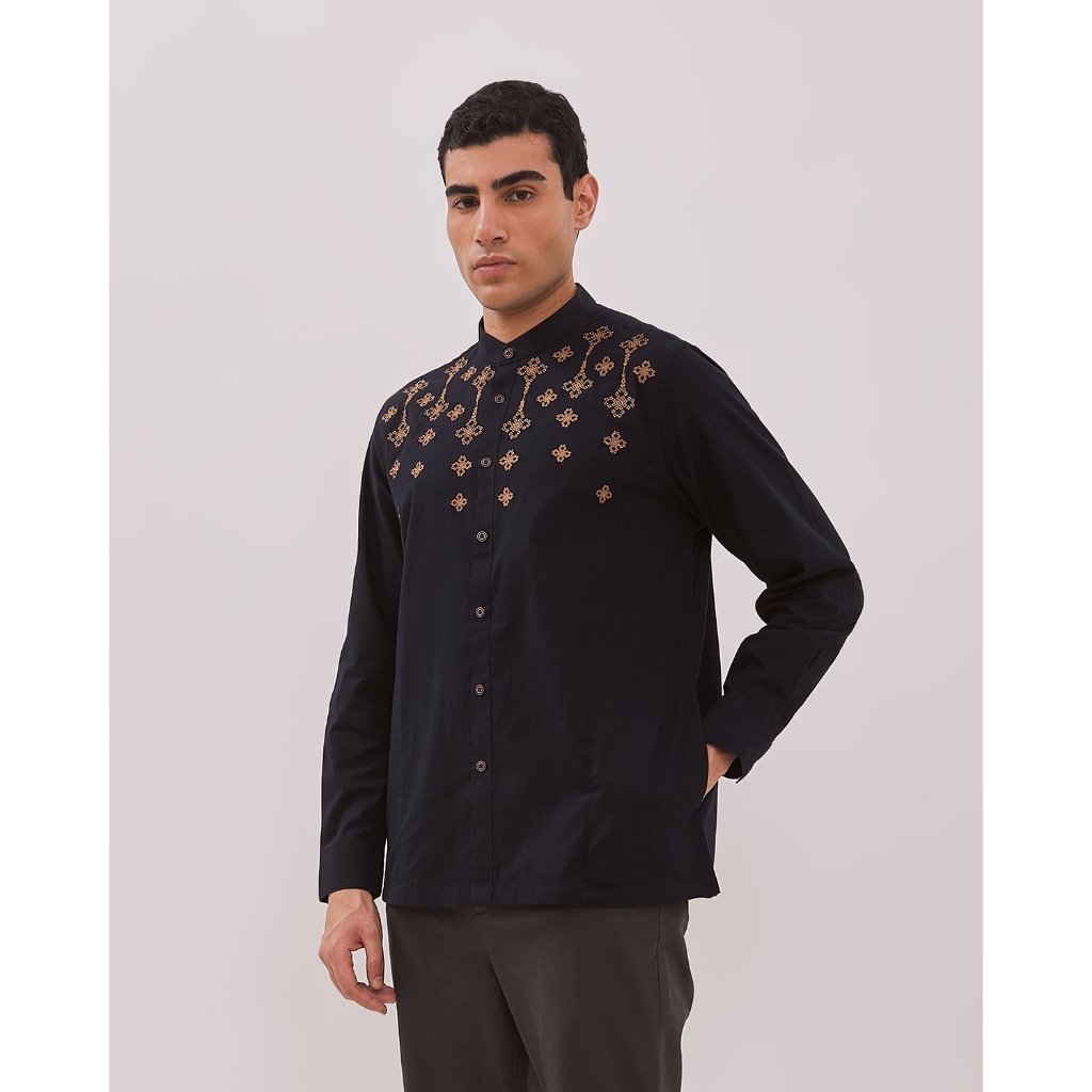 VALINO Kemeja Koko Lengan Panjang Navy Pria - V-ECEA08-M9