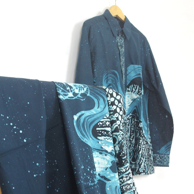 Kemeja pria kain batik asli lilin malam motif abstrak