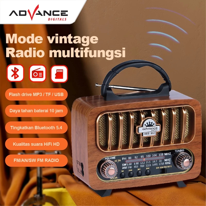 Advance RBS-857 Speaker Portabel dengan Radio Antik, Desain Kayu, vintage 2,5 Inch