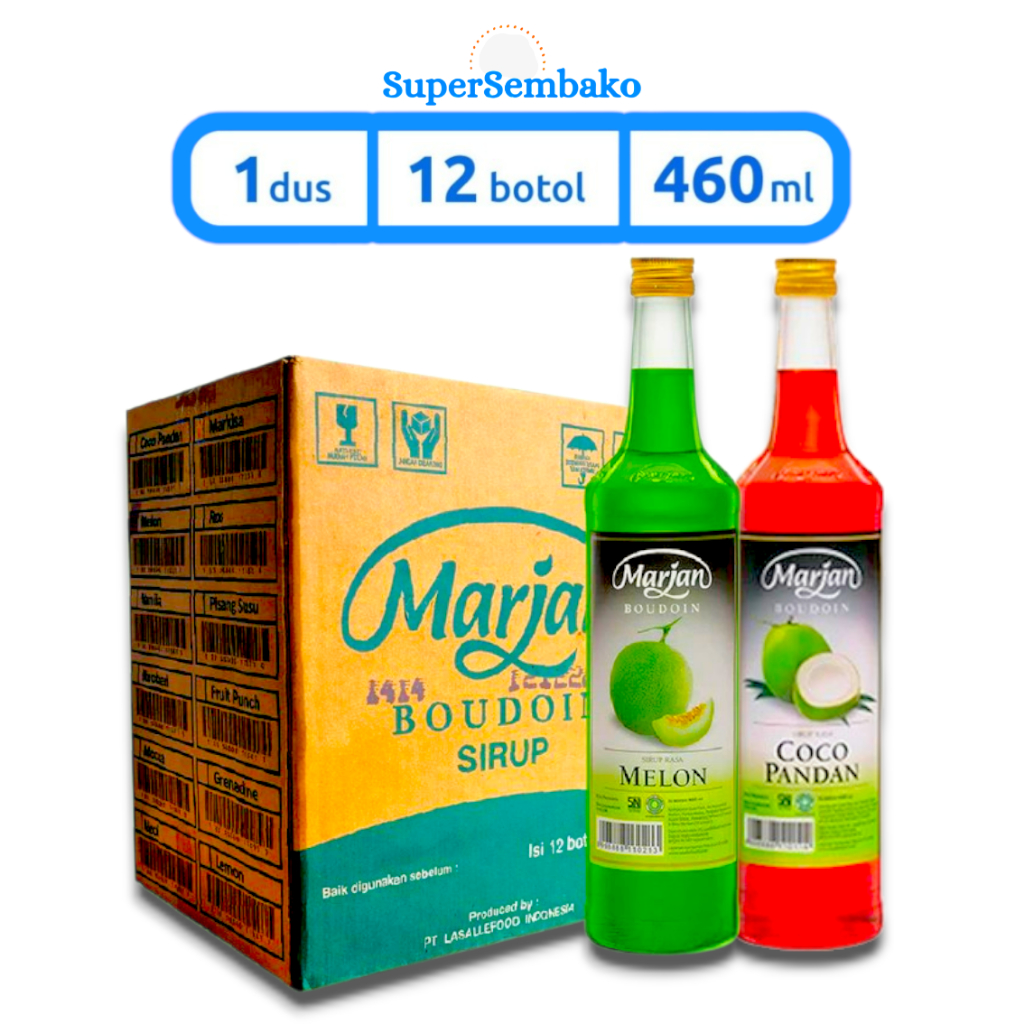 Marjan Boudoin Sirup / Syrup 460ml 1 Dus Isi 12 Botol Rasa Melon Coco Pandan Grosir Instant Depok