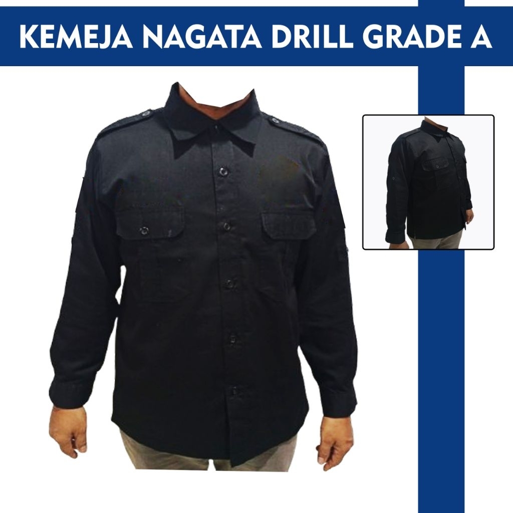 KEMEJA PANJANG PDH/PDL POLOS HITAM NAGATA DRILL GRADE A KUALITAS TERJAMIN