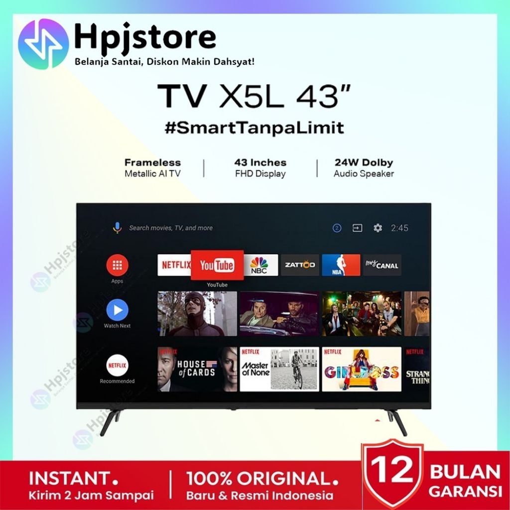 Infinix Smart TV X5L 43Inch FHD [43X5L] | GOOGLE TV | Wifi, Bluetooth, Dolby Speaker Audio 24W - Gar