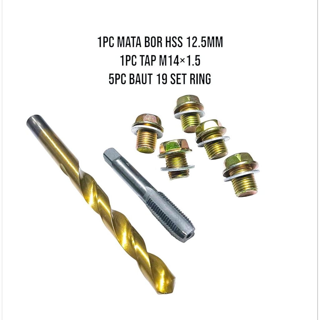 SET RING BAUT 19 KUNCI 17 BAUT TUTUP OLI MOTOR HONDA YAMAHA OVERSIZE SET MATA BOR 12.5MM MATA TAP M1