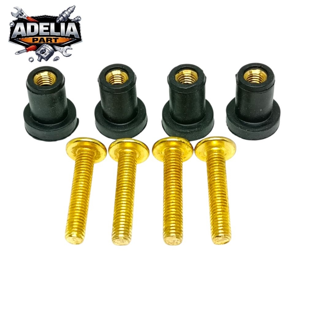 Baut Visor Baut Stainless Gold & Mur Karet Visor Motor Nmax Old/Nmax New/Lexi/Aerox/Xride