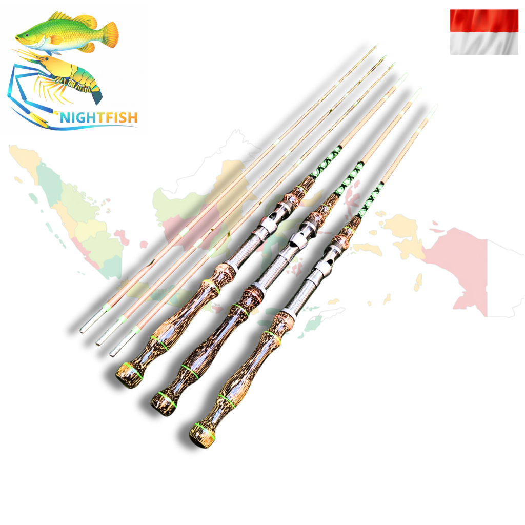 joran pancing udang dan ikan gagang kayu nibung, stik fiber