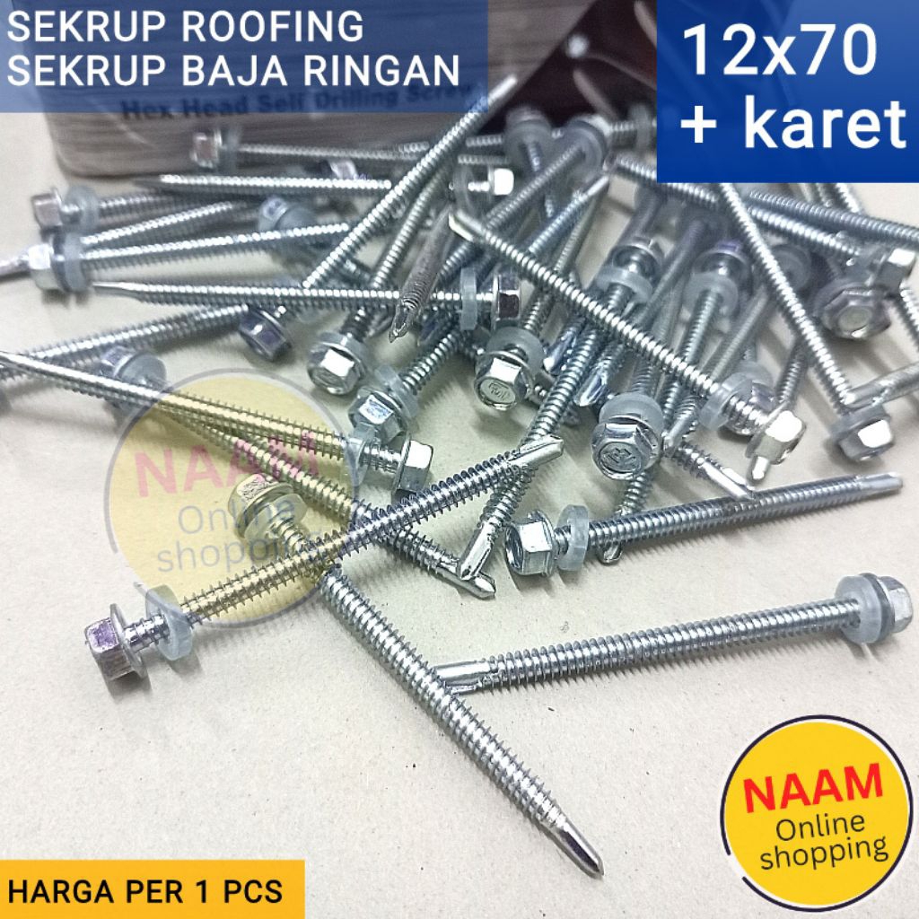 (12X70) BAUT ROOFING / SEKRUP ROOFING 12X70 PANJANG 7CM - BAUT SKRUP ATAP BAJA RINGAN / SEKRUP ATAP 