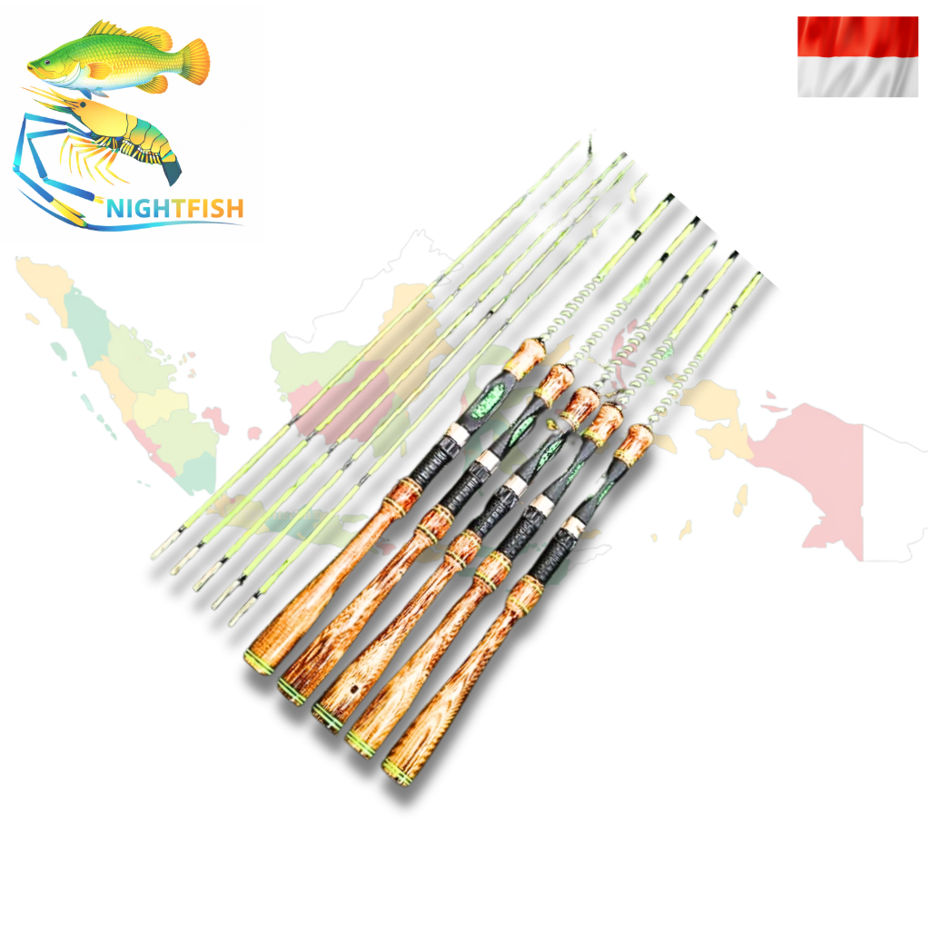 joran fiber udang/ikan 120 cm dengan kayu jati belanda salai/non salai. gagang jati belanda salai / 