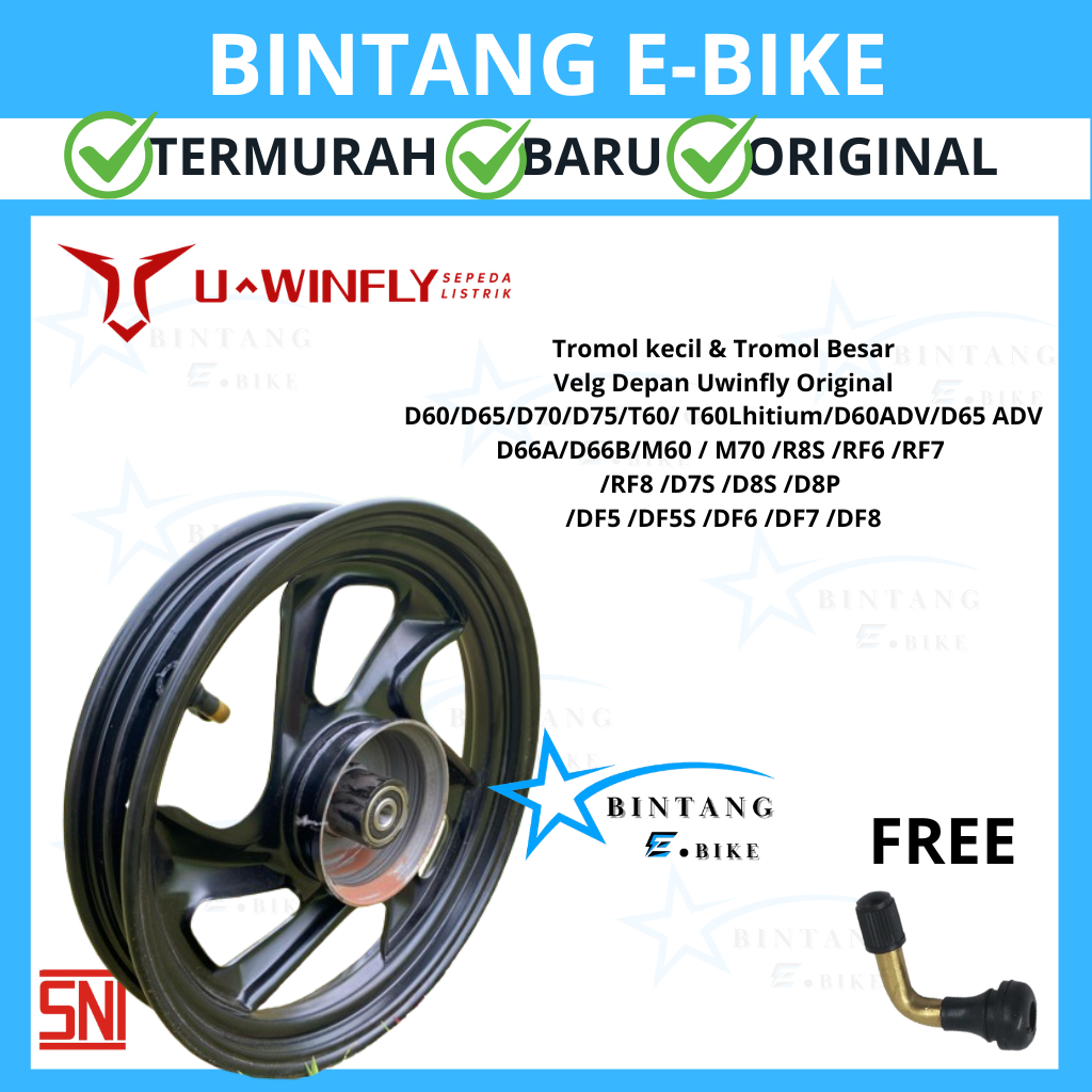 Velg Depan Uwinfly Original 14 x 2.50 sepeda listrik D60/D65/D70/D75/T60/T60Lhitium/D60ADV/D65ADV/D6