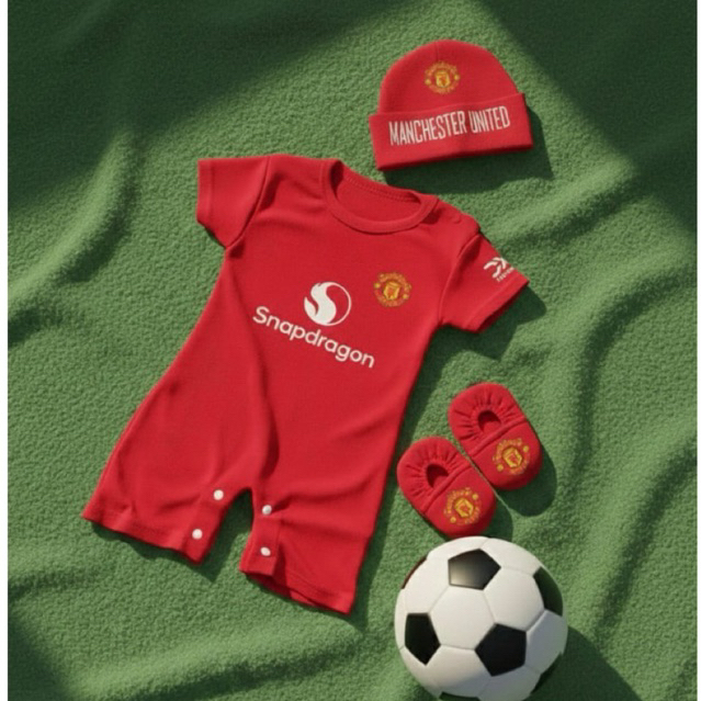 Baju Bola Bayi Manchester United Home  Custom Nama – Jumper Bayi Katun Adem 0-12 Bulan