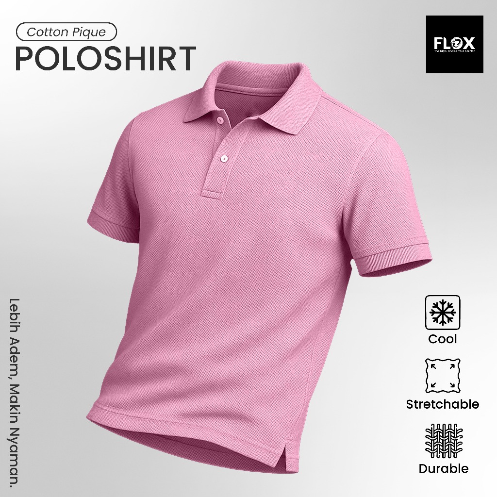 FLOX Kaos Polo Pria Wanita | Polo Shirt Pink Kaos Kerah Unisex | Kaos Berkerah Unisex Premium
