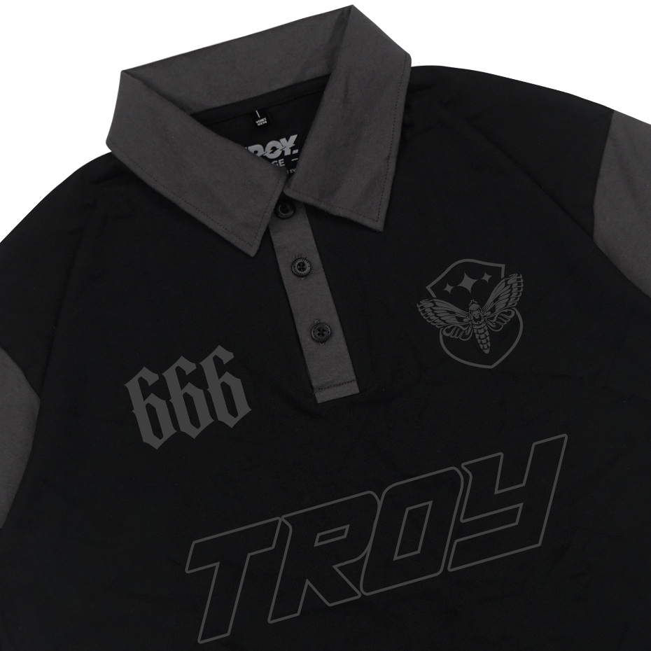 Troy Company Wangky Polo Shirt Black Grey Moth - Kaos Polo Hitam Abu WKD 3126