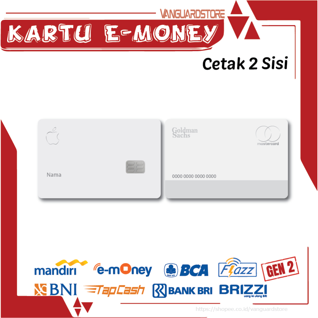KARTU E MONEY CARD APPLE WHITE DEBIT EMONEY MANDIRI FLAZZ BCA BNI TAPCASH BRIZZI BRI - 2 SISI