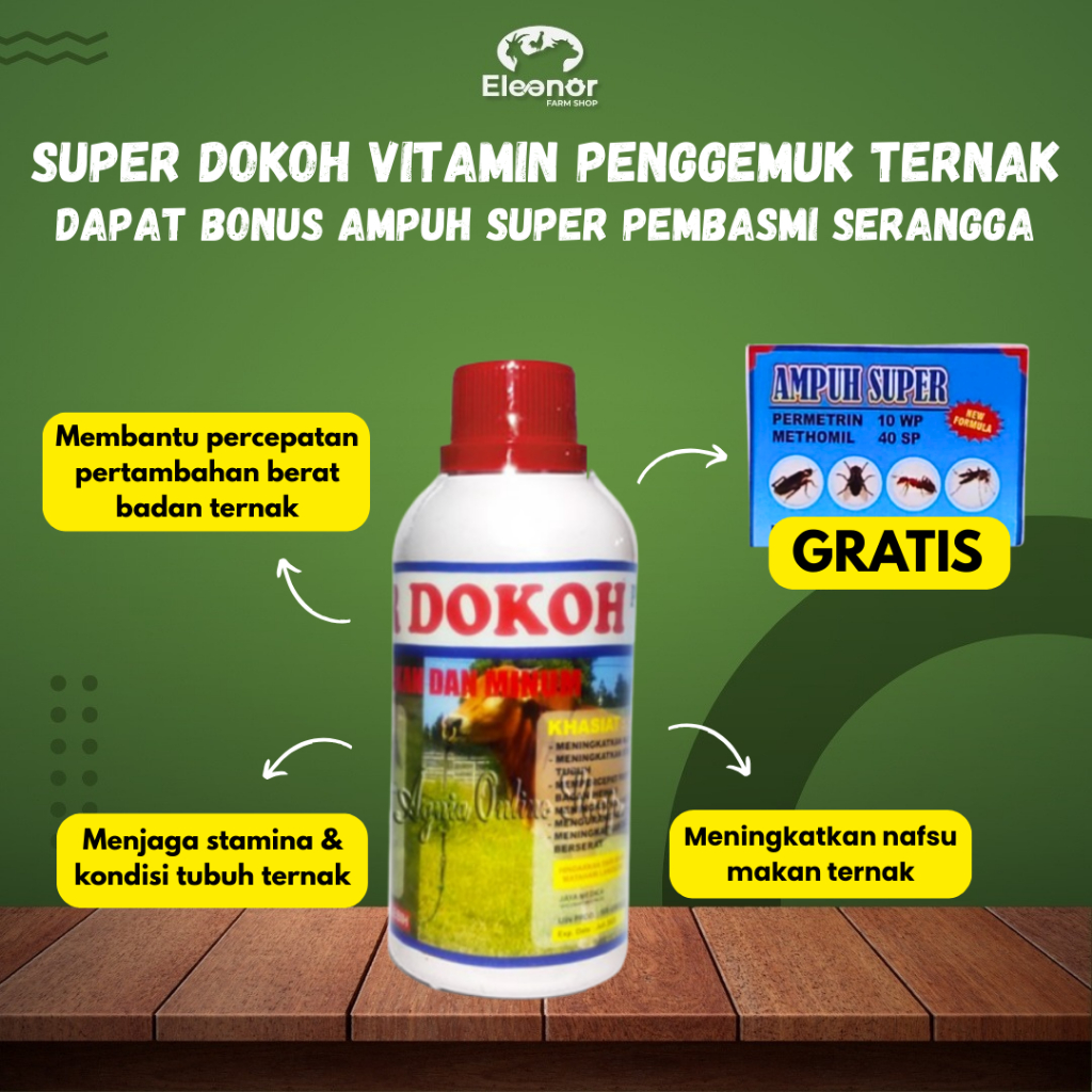 SUPER DOKOH Suplemen Penggemuk Ternak Sapi Kambing Domba Cepat Gemuk & Makan Lahap + BONUS Ampuh Sup