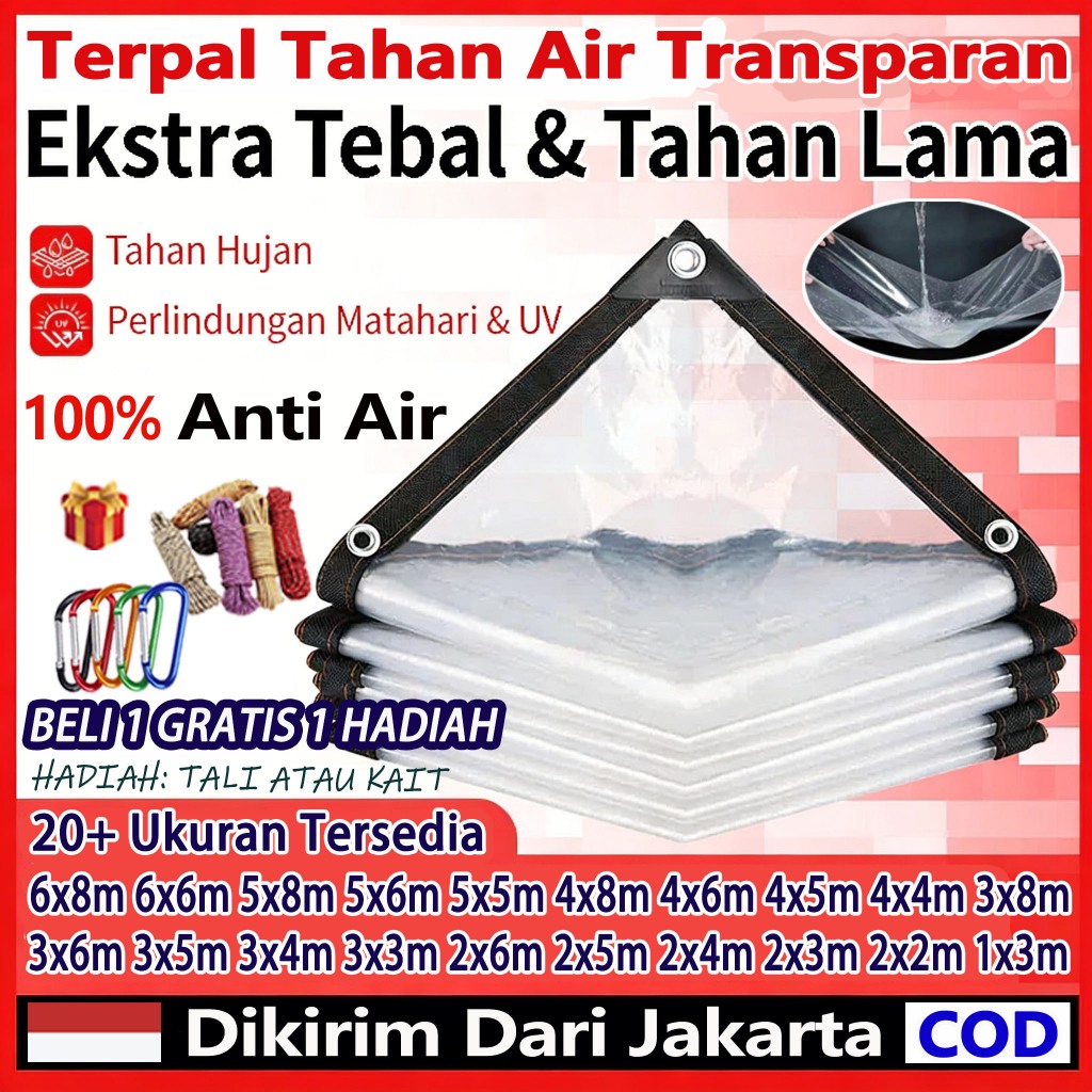 COD Terpal Bening Transparan Tebal 1x3m-6x8m/Terpal Plastik Bening /plastik UV Green House /tebal Pl