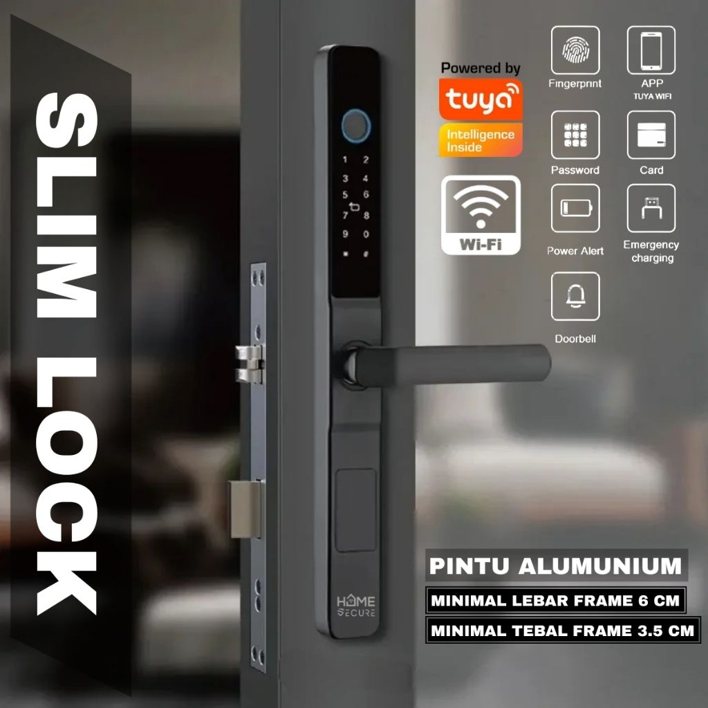 Smart Door Lock Slim Lock Waterproof Fingerprint Card PIN / Smart door lock untuk pintu besi kayu al