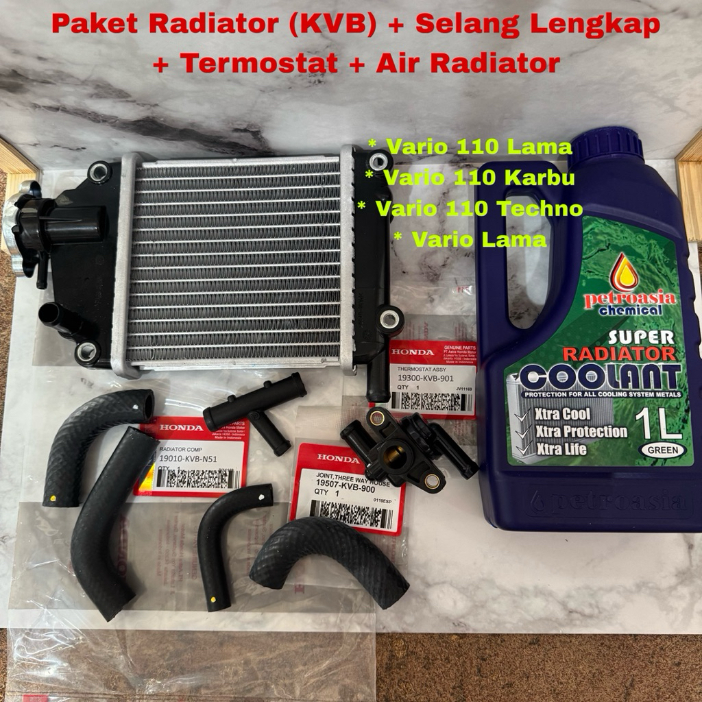 Paket Radiator(KVB)+Air Radiator+Termostat+Selang Radiator Buat motor Vario Karbu, vario 110 karbu, 