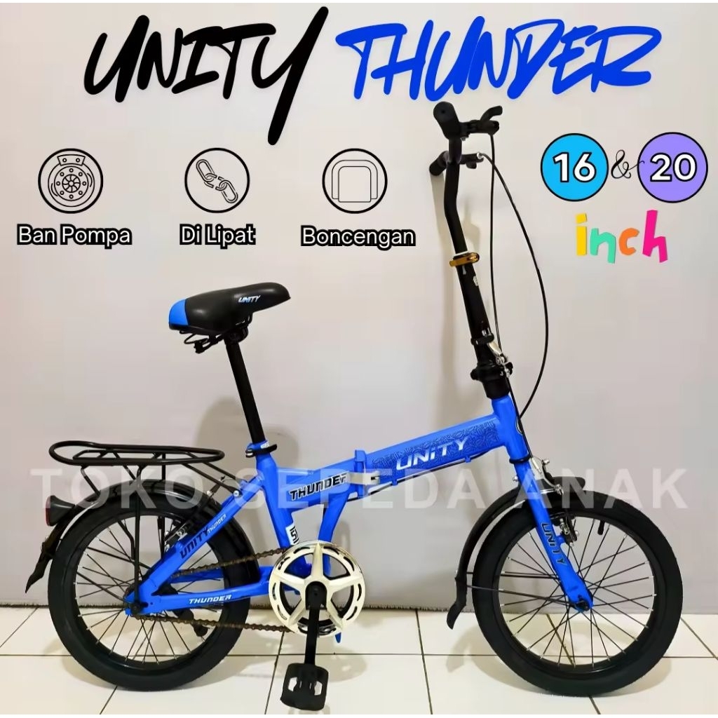 Sepeda Lipat Unity Thunder Ukuran 16 Inch Untuk Anak-Anak Usia 6 Tahun SNI