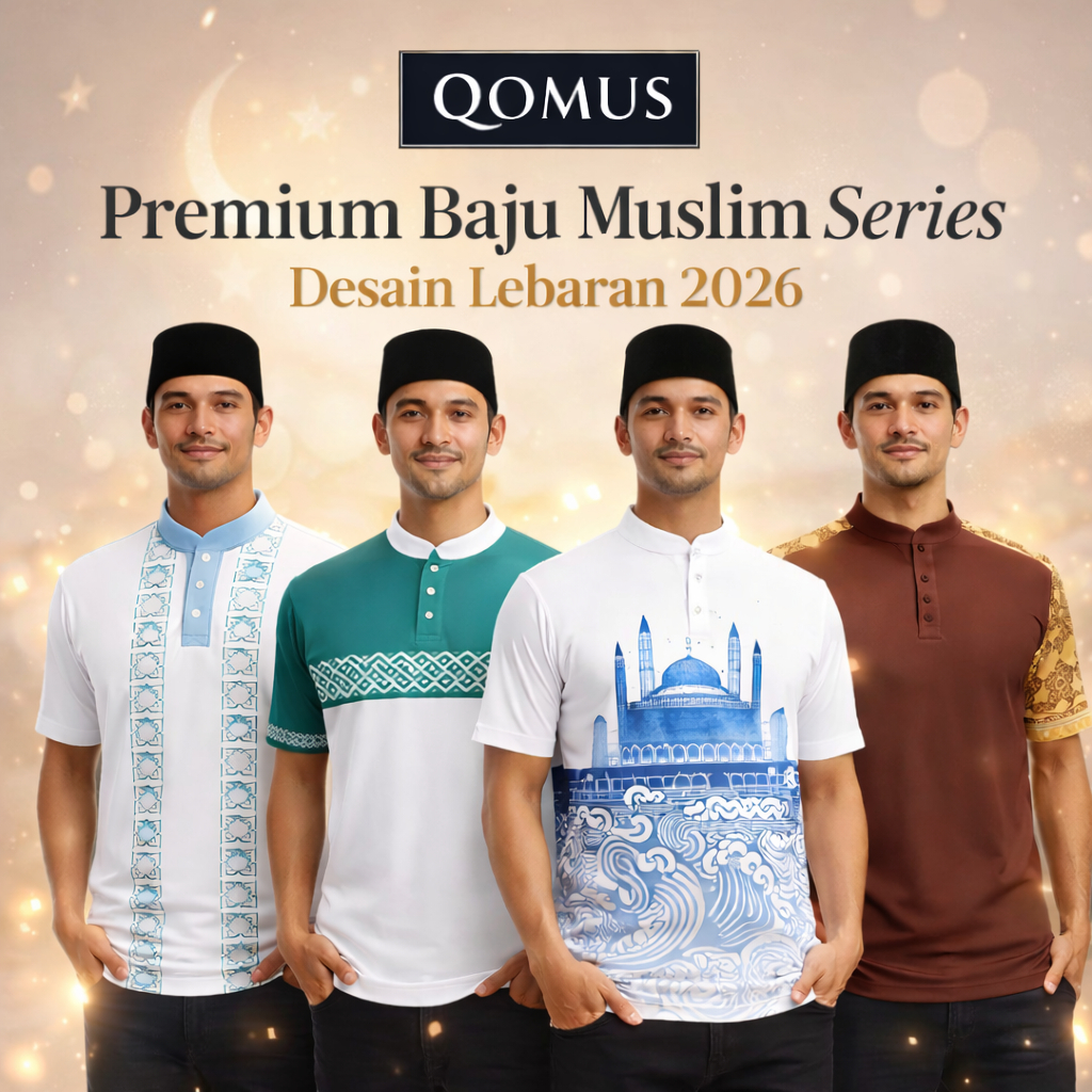 QOMUS Baju Muslim Pria Ramadhan | Baju Lebaran | Kaos Muslim Lebaran Motif Modern Bahan Premium