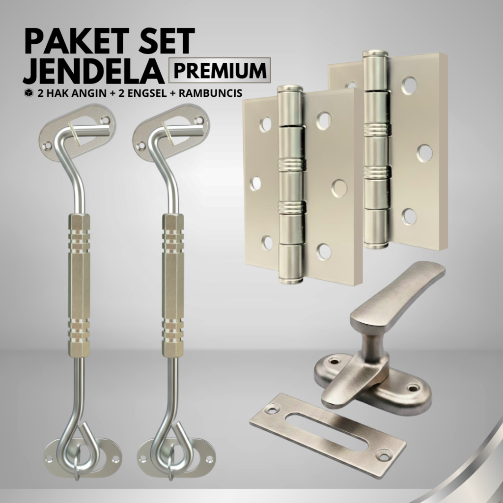GENZO Paket Set Jendela Hak Angin Engsel Tebal Grendel Jumbo Anti Karat Anti Gores