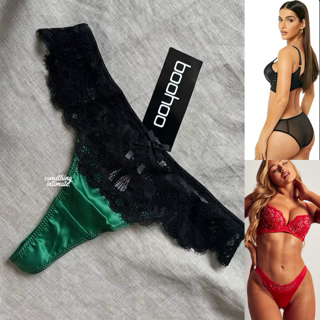 BOOHOO Satin Lace Trim Sexy G String Strappy See Through XS S M L XL XXL 2XL 3XL Baju Dinas Thong On