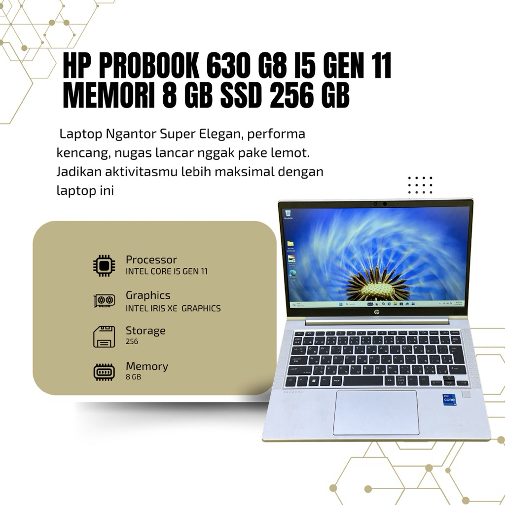 HP PROBOOK 630 G8 INTEL CORE I5 GEN 11 MEMORI 8 GB SSD 256 GB