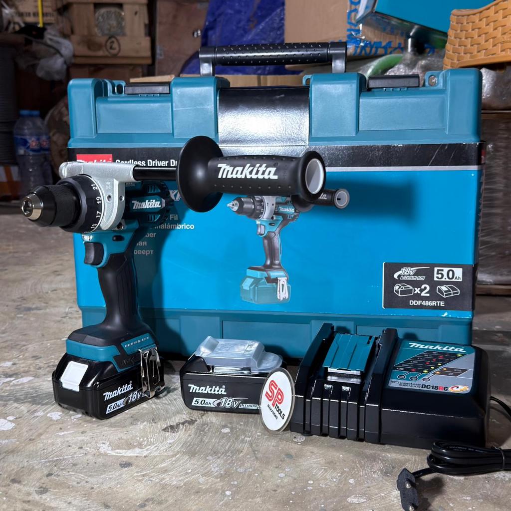 MESIN BOR CORDLESS DRILL BESI / KAYU BATERAI CAS 13MM 18V 5AH BRUSHLESS MAKITA DDF486 PREMIUM SERIES