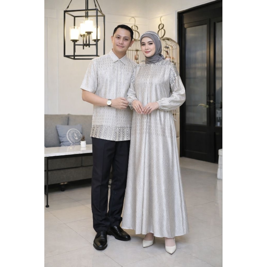 Fashion Muslim - Set Pakaian Muslim Couple Wanita dan Pria - Gamis Lebaran Terbaru
