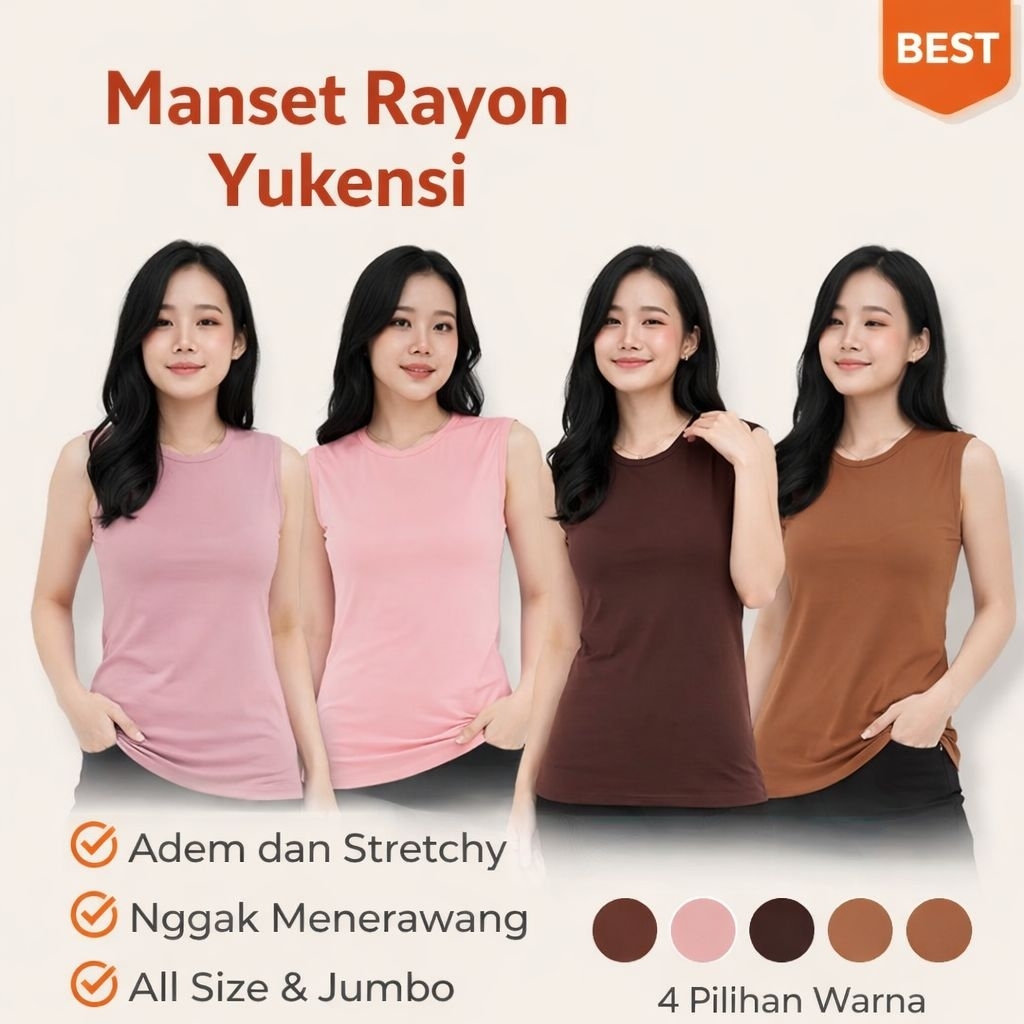 Baju Manset Yukensi Rayon Premium | Manset Rayon Wanita Sleeveless | Manset Wanita Tanpa Lengan