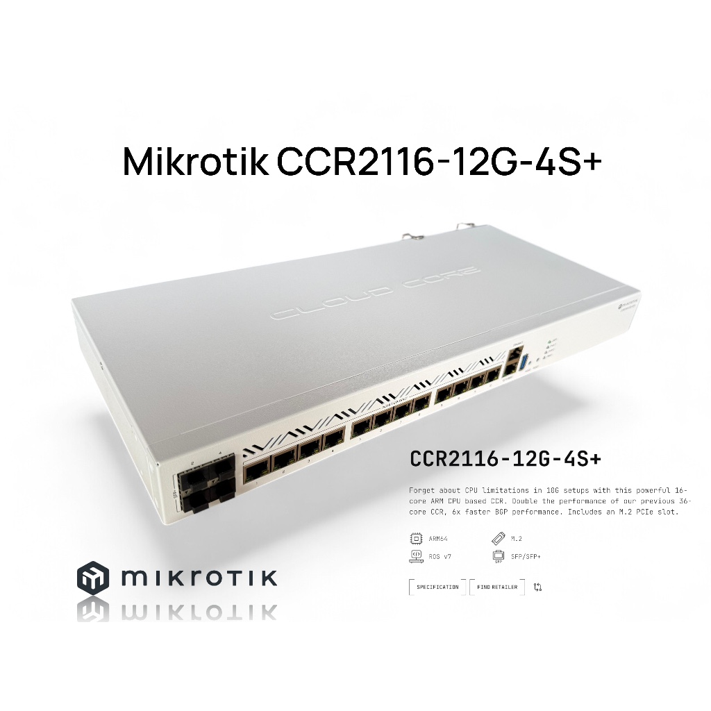 Mikrotik CCR2116 12G 4S+ Dual PSU 16GB DDR4