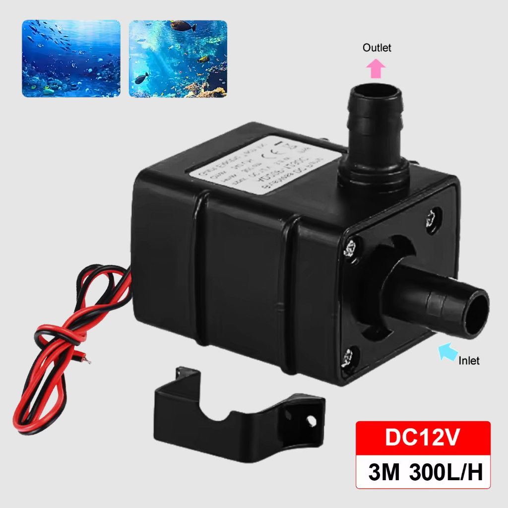 Pompa Air Celup Mini DC 12V Aerator Aquarium Hidroponik Kolam Ikan Submersible Water Pump 300HL