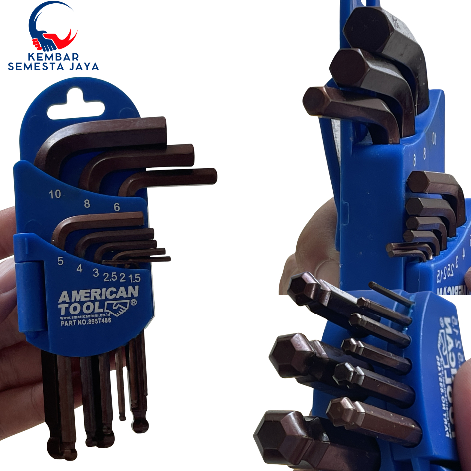 AMERICAN TOOL 8957486 KUNCI L SET Professional Premium HEX BALL KEY 9 PCS Short FLAT BALLPOINT BAJA 