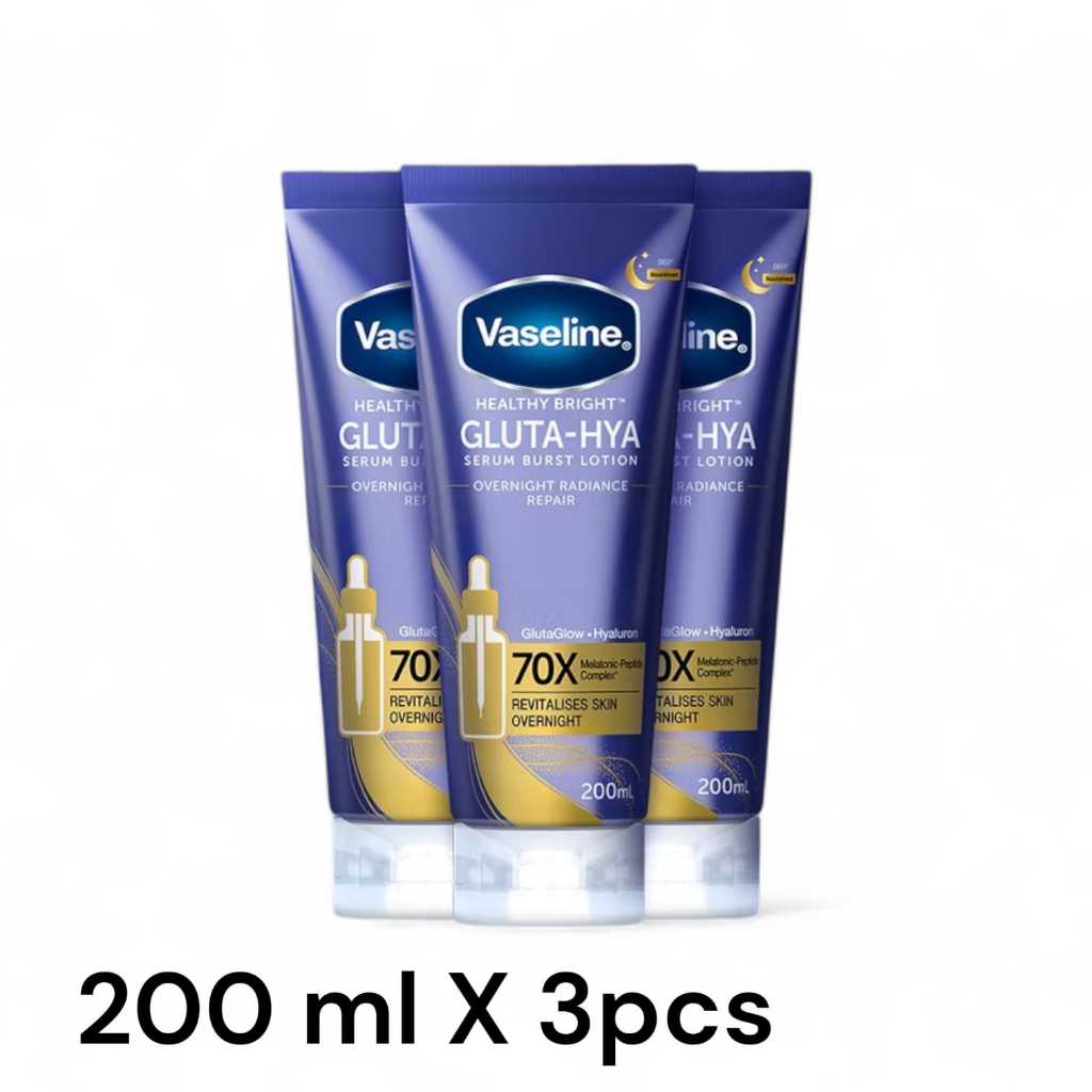 (Paket 3 Pcs) Vaseline Gluta Hya Overnight Body Serum 200ml |Vaseline Gluta Hya Overnight Body Serum