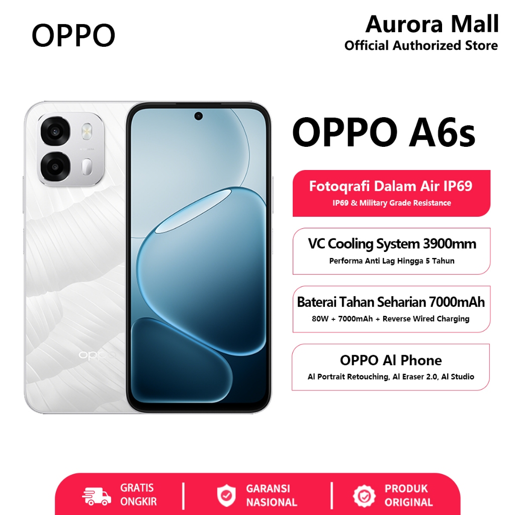 OPPO A6s (8/128GB)(8/256GB) - Garansi Resmi HP Android OPPO Terbaru 2026 Ori Handphone Bisa COD