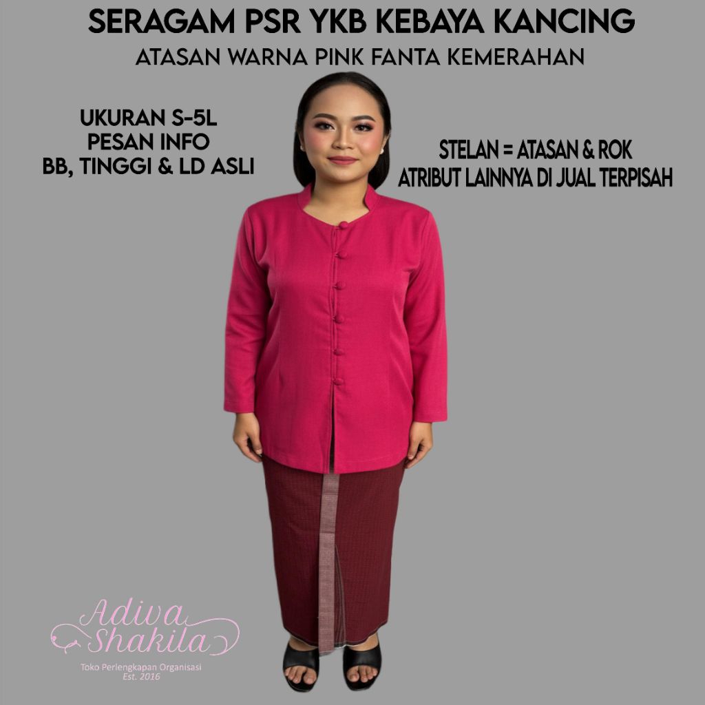 ADIVA - SERAGAM PSR YKB KEBAYA KANCING | ATASAN WARNA PINK FANTA KEMERAHAN| LURIK WIRON | SUDAH JAHI
