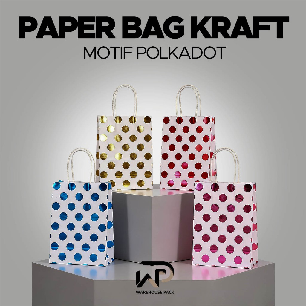 Paper Bag Kraft Motif Polkadot | Paper Bag Hampers Hadiah | Paper Bag Lucu | Kantong Kertas Kraft Mo