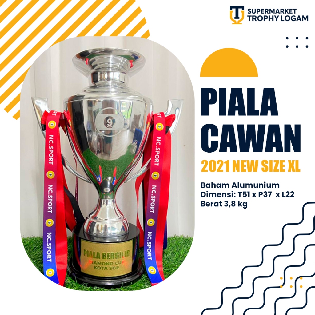 Piala Champions Logam Aluminium Cawan 2020 Ukuran XL Tinggi 50cm Trophy Tropi Elegan Unik Artistik P