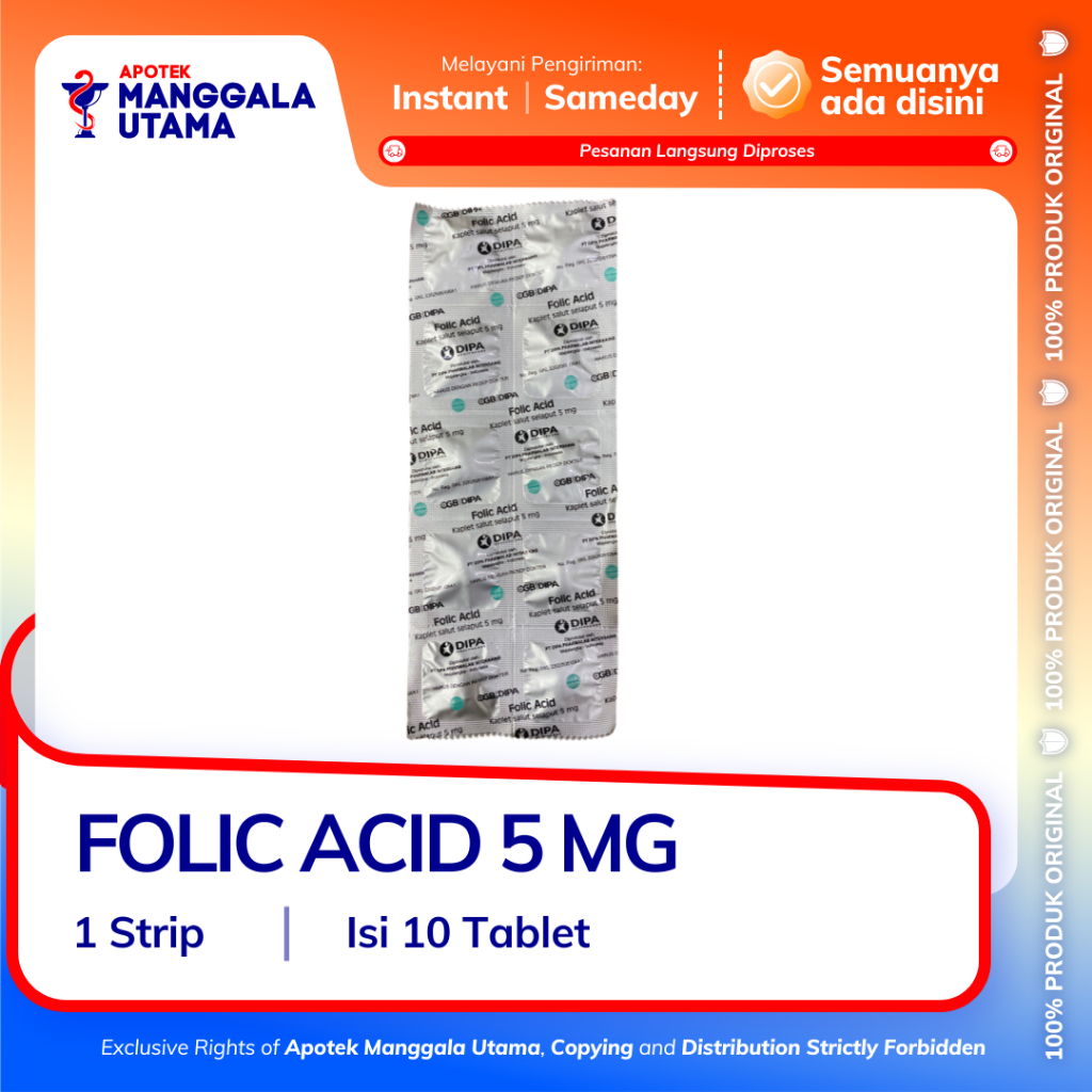 FOLIC ACID 5 MG PER STRIP ISI 10 TABLET - SUPLEMEN ASAM FOLAT