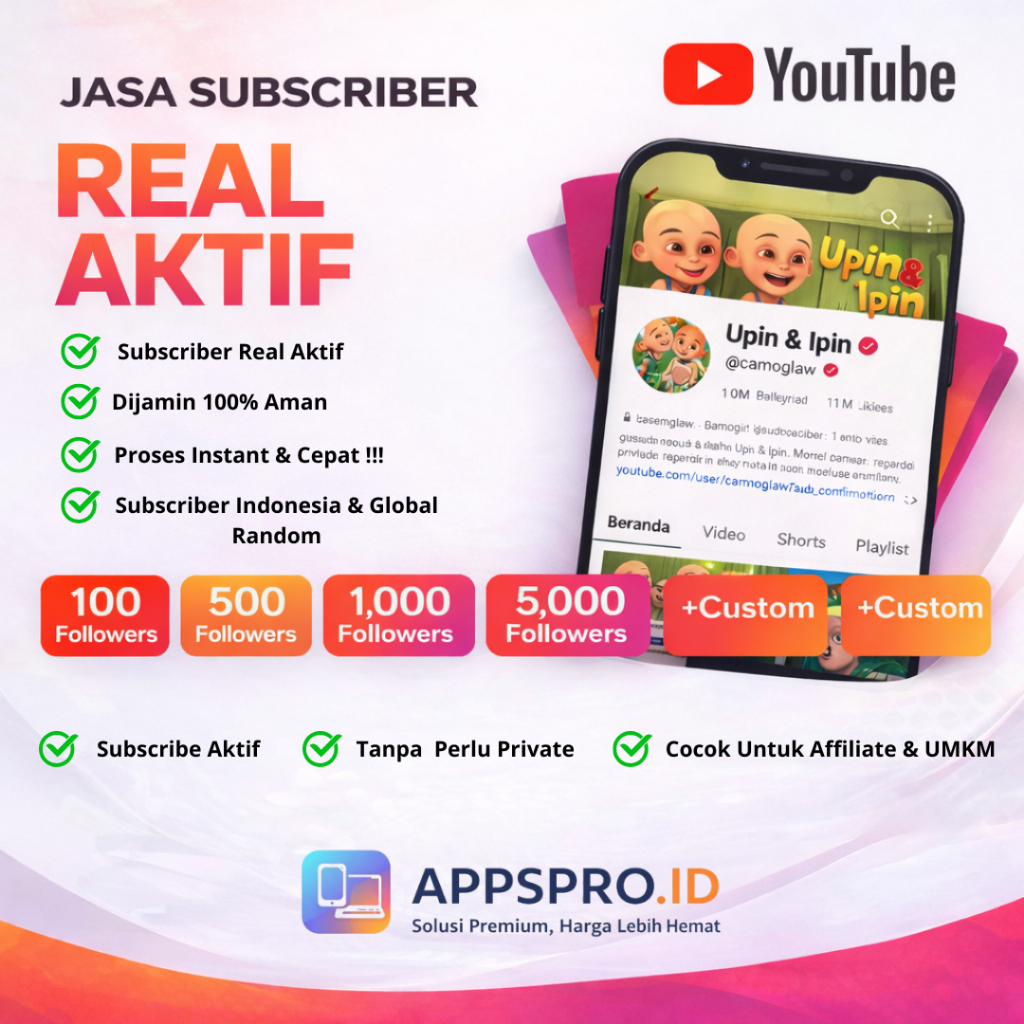 Jasa Subscribe Youtube Real Human Aktif  Life Time  Bergaransi APPSPRO.ID