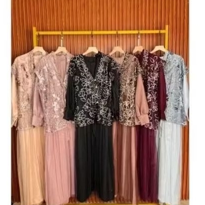 Gamis tile brukat rompi lepas, gamis lebaran remaja trand 2026