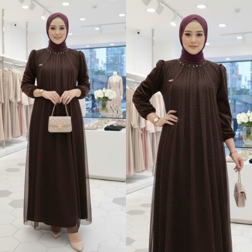 New Dress Celine Brokat Premium dengan Bordir Mutiara dan Gliter Wanita Kekinian