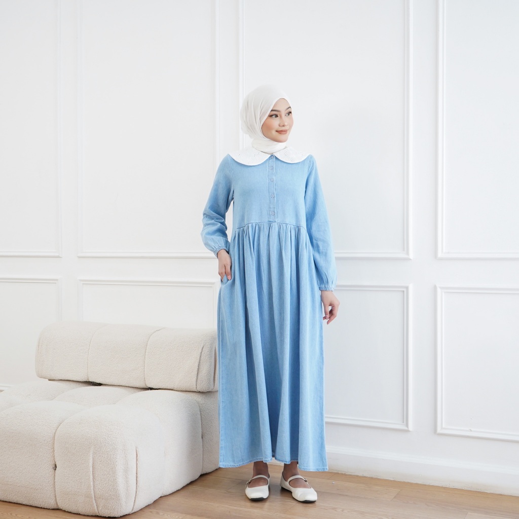 ULTRAVIOLET Astha Maxi Shirt Dress 396 (2 Warna) - Baju Terusan Maxi Gamis Wanita Kasual Hijaber Leb