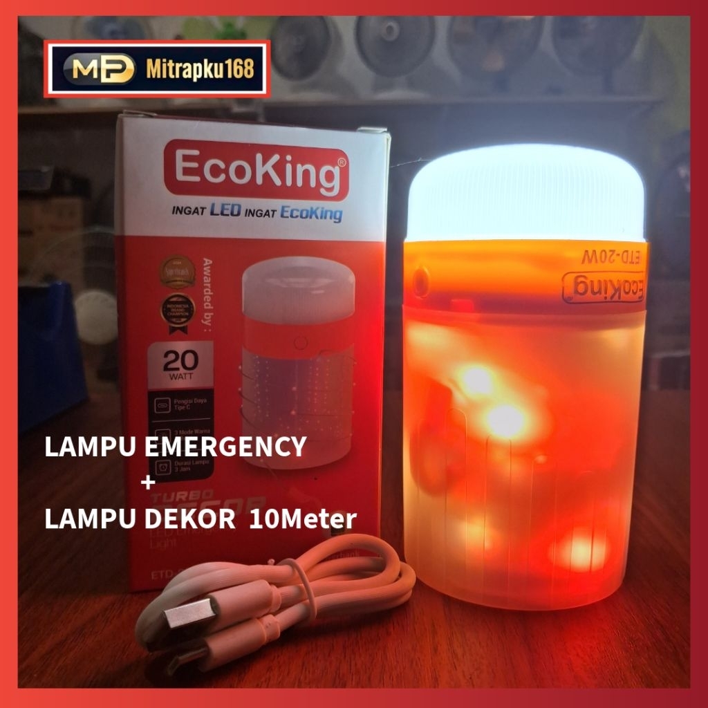 Lampu Emergency + Lampu Led Decor 10 Meter Ecoking Turbo Dekor ETD-20W